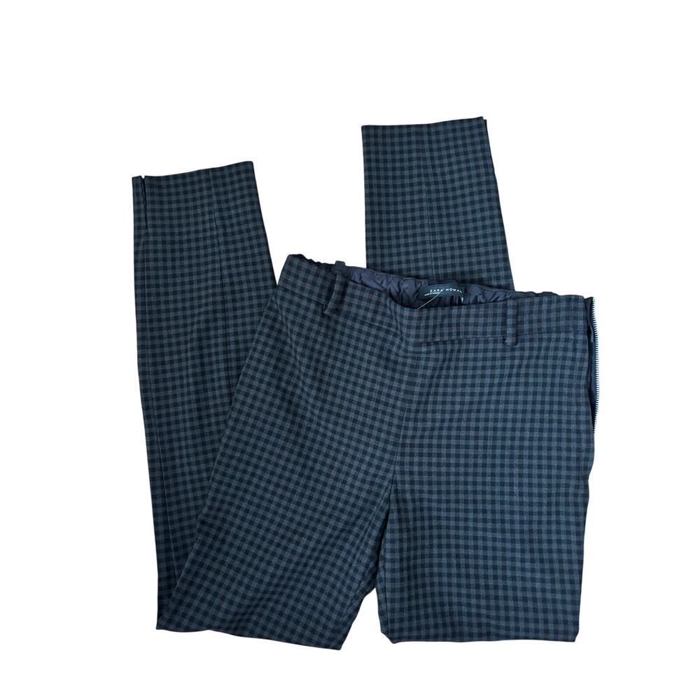 Zara Woman Plaid Skinny Pants XS Black Gray Check Ankle Trousers Office Career - Picture 4 of 8